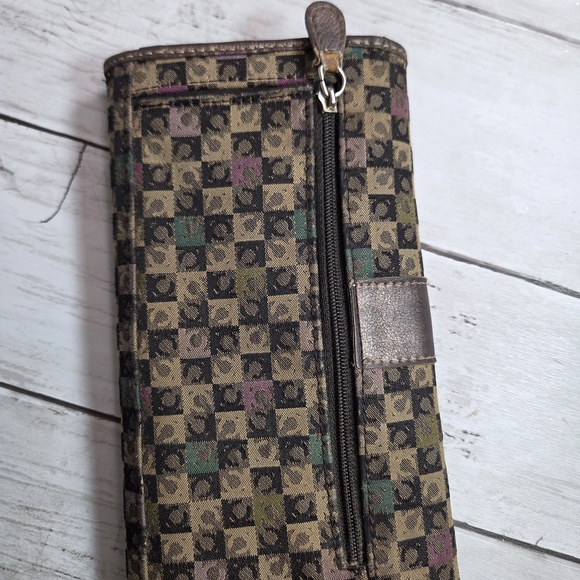 Liz Claiborne Brown Monogram Wristlet with Green and Pink Accents - Picture 11 of 13